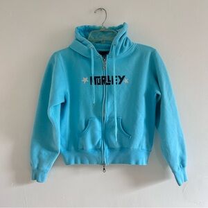 Y2K Hurley Light Blue Zip-Up Hoodie with Logo